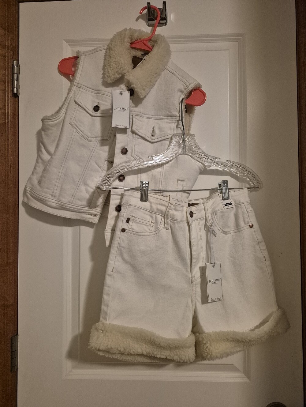 JUDY BLUE Ivory Sherpa Trim Denim Vest + Shorts Set